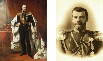 Left, King William III of the Netherlands and, right, Tsar Nicholas II, both famous Dent owners